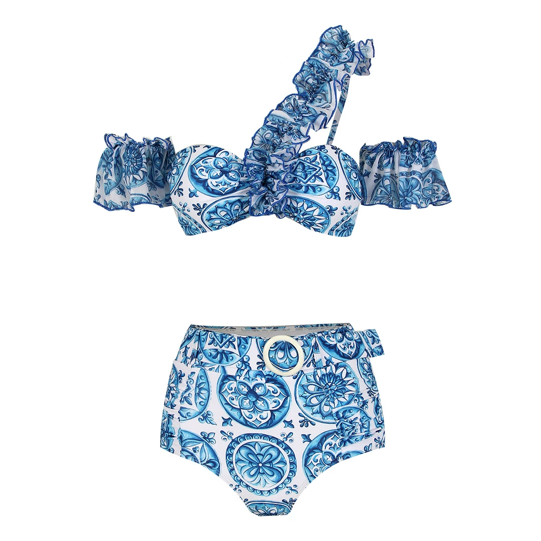 One-Shoulder Ruffle High-Waist Bikini Set view 6
