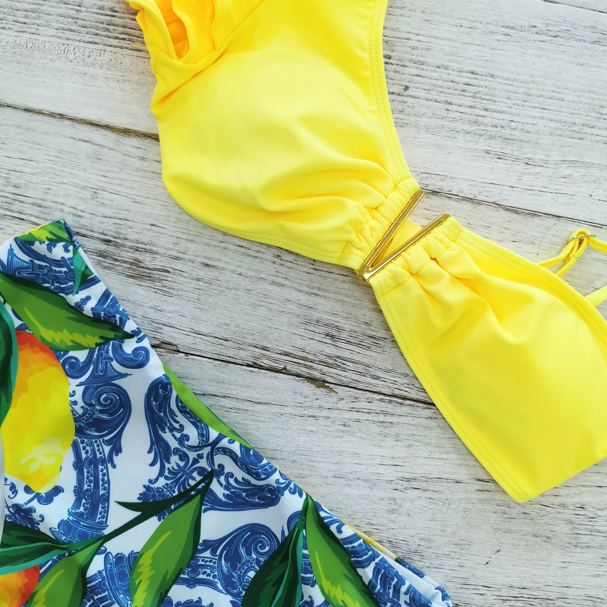 One-Shoulder Ruffle Bikini Set with High-Waist Bottom view 3