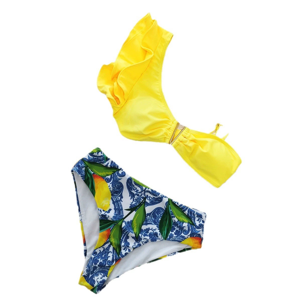 One-Shoulder Ruffle Bikini Set with High-Waist Bottom view 5