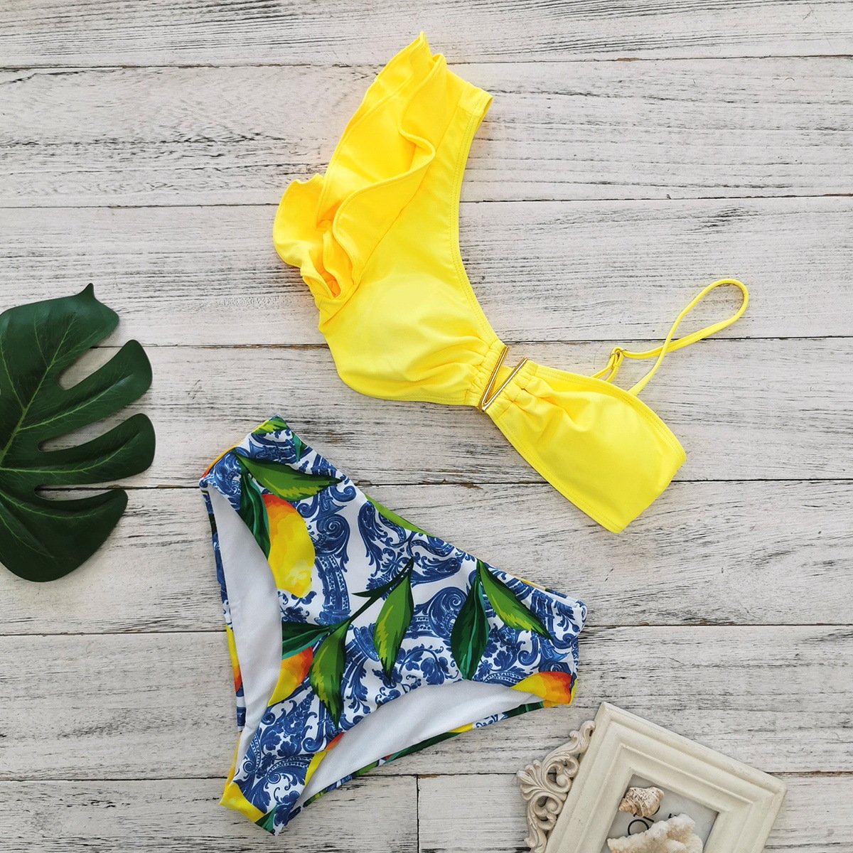 Yellow top + lemon swim trunks