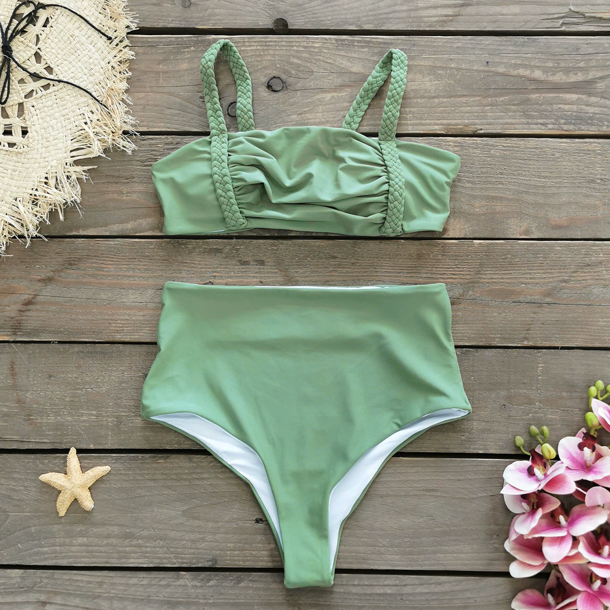 High-Waist Two-Piece Bikini with Braided Straps