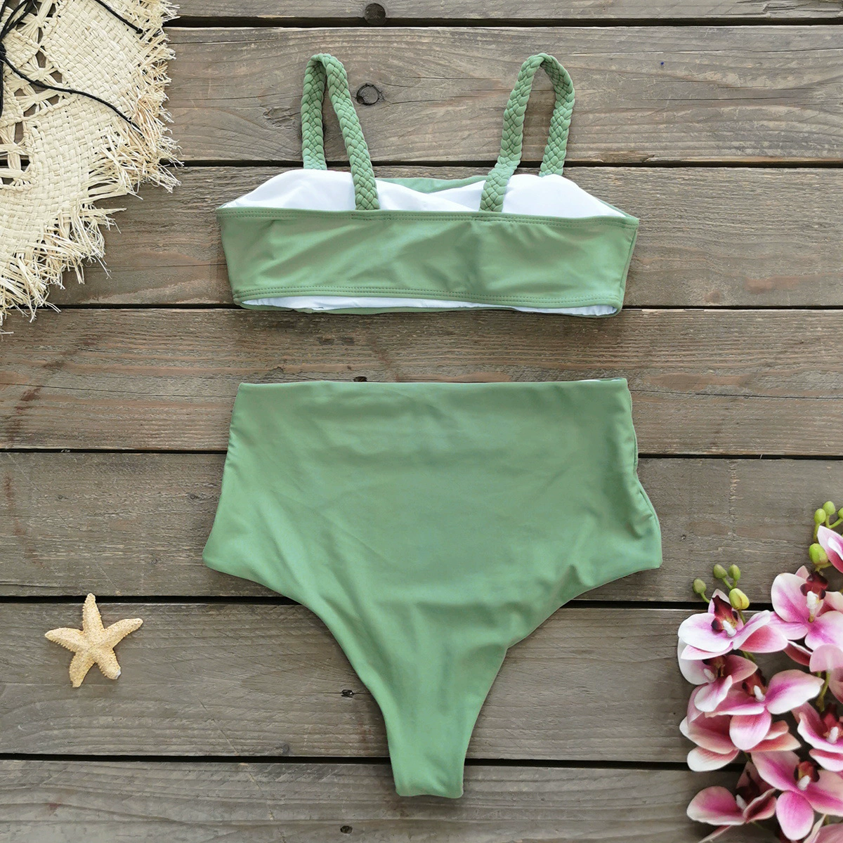 High-Waist Two-Piece Bikini with Braided Straps view 4