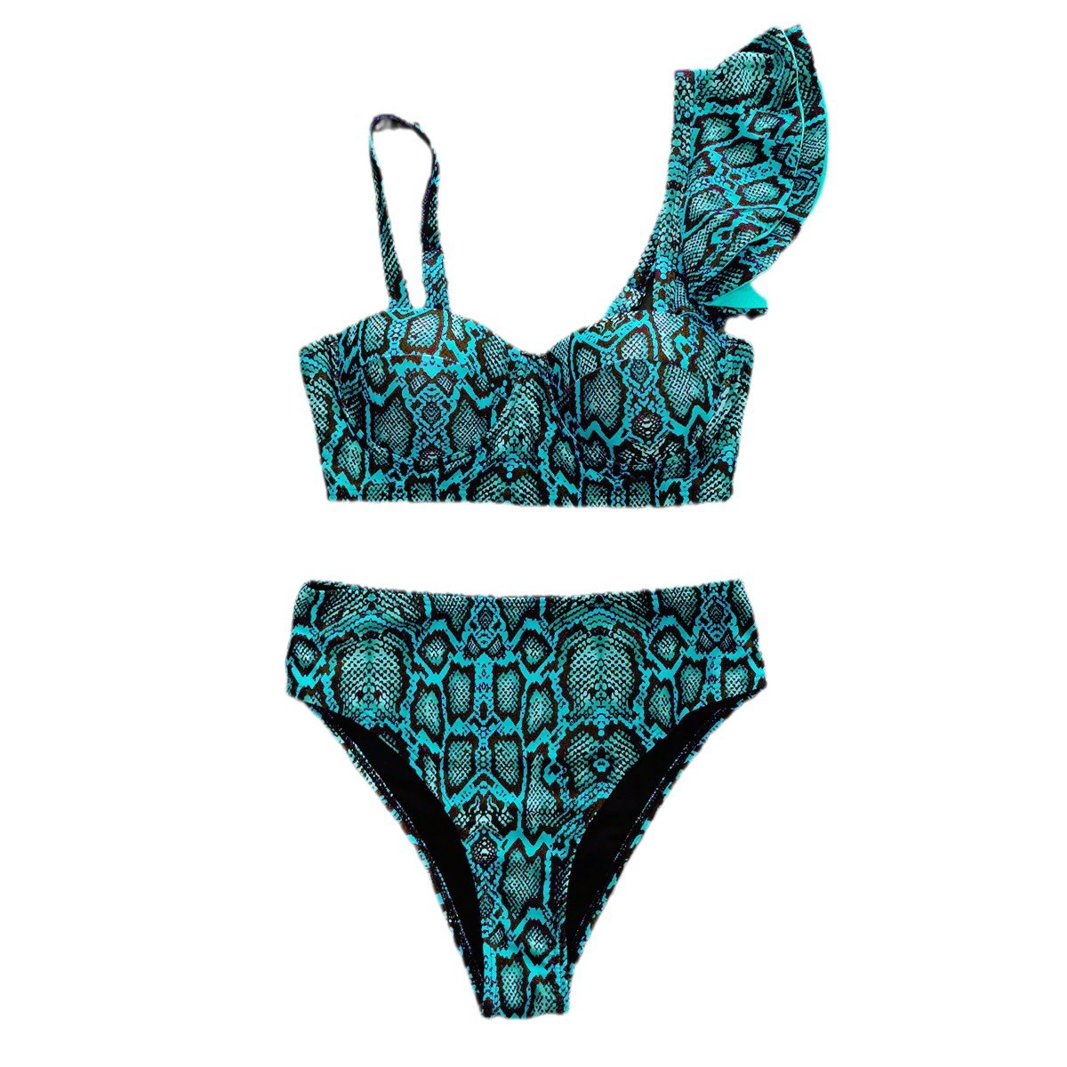 One-Shoulder Ruffle High-Waist Asymmetric Bikini Set view 5