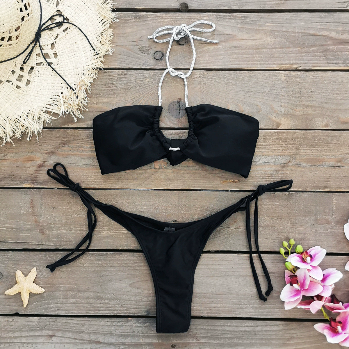 Halter Neck Ring Cutout Two-Piece Bikini Set view 4