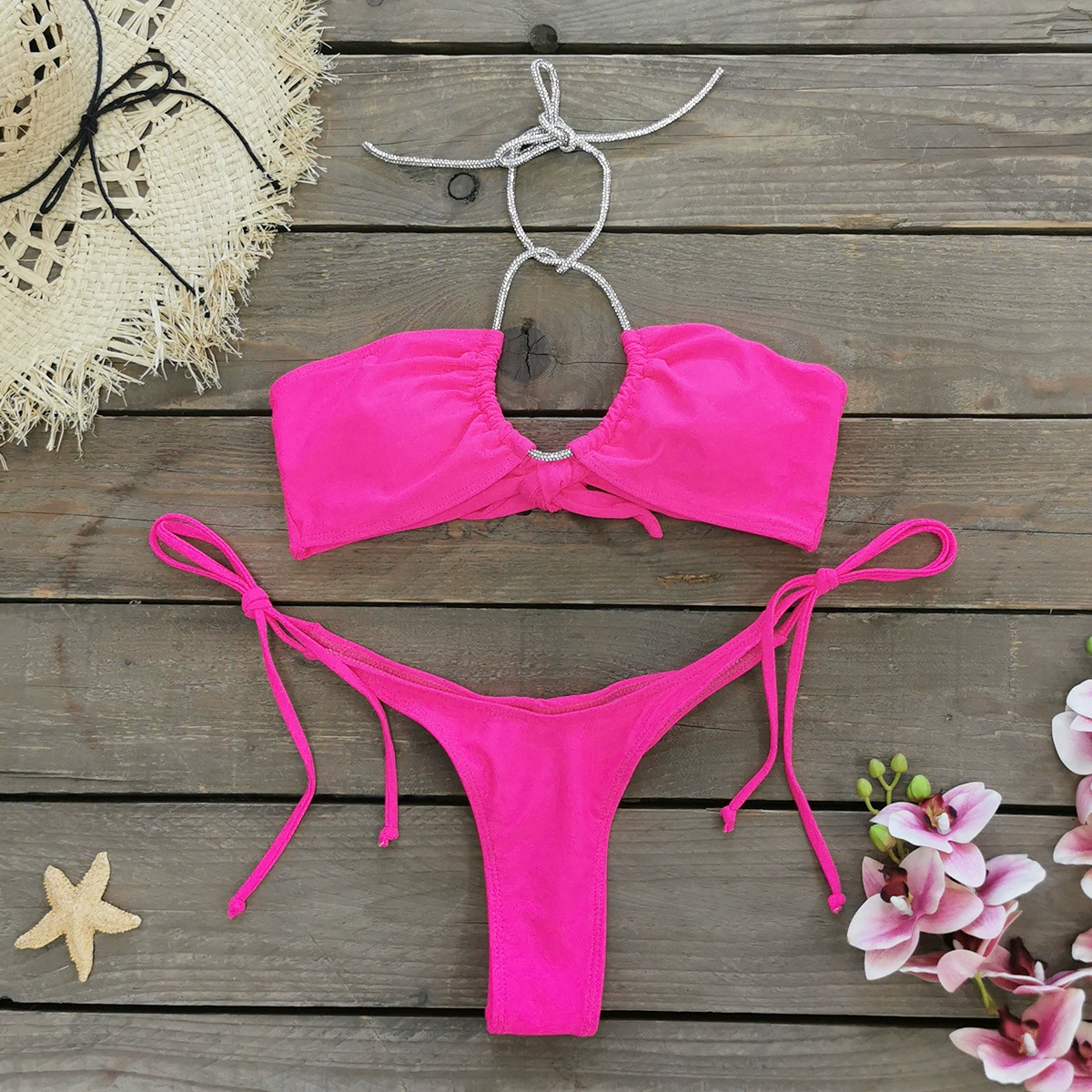 Halter Neck Ring Cutout Two-Piece Bikini Set view 6