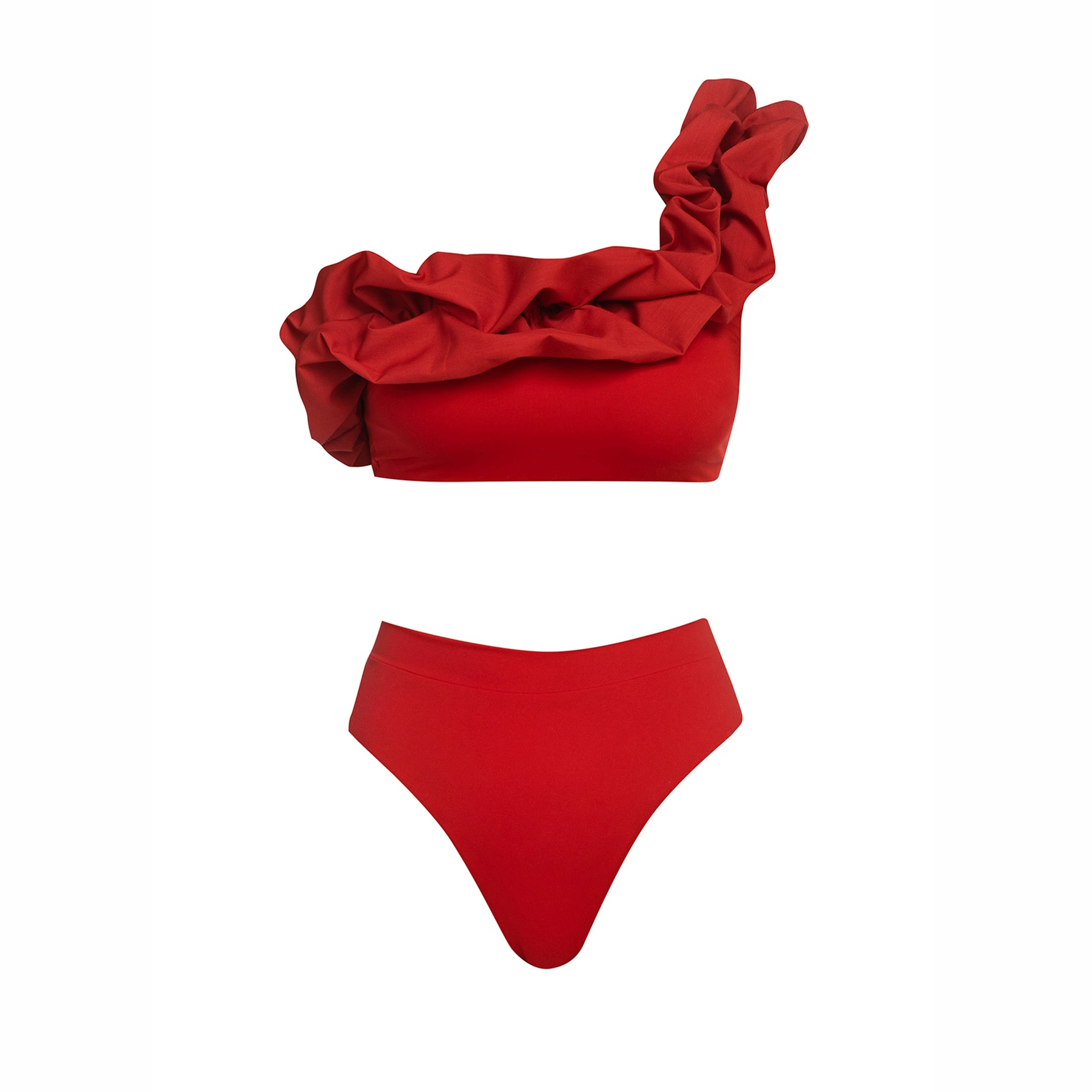 One-Shoulder Ruffle High-Waist Bikini Set view 5