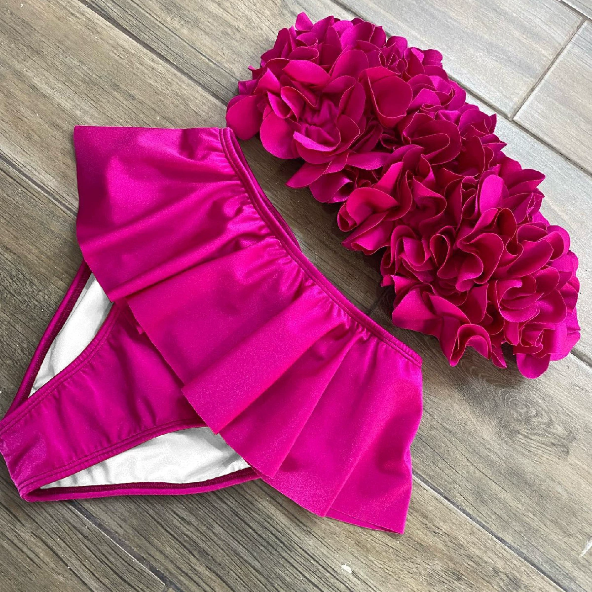 Strapless Bandeau High-Waist Ruffled Bikini Set