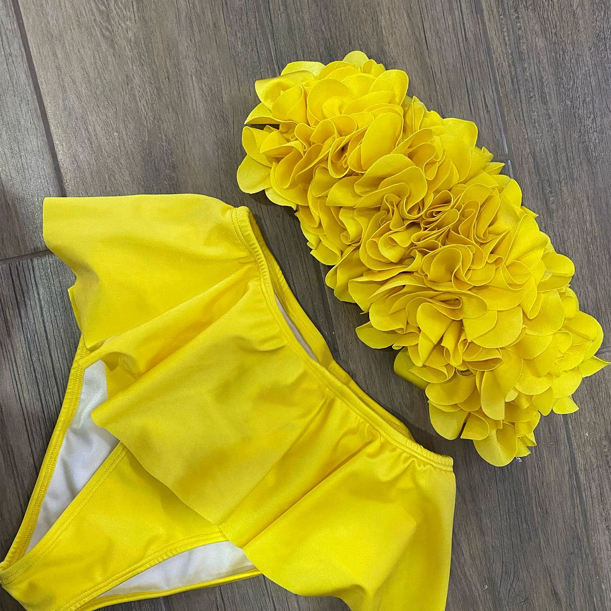 Strapless Bandeau High-Waist Ruffled Bikini Set