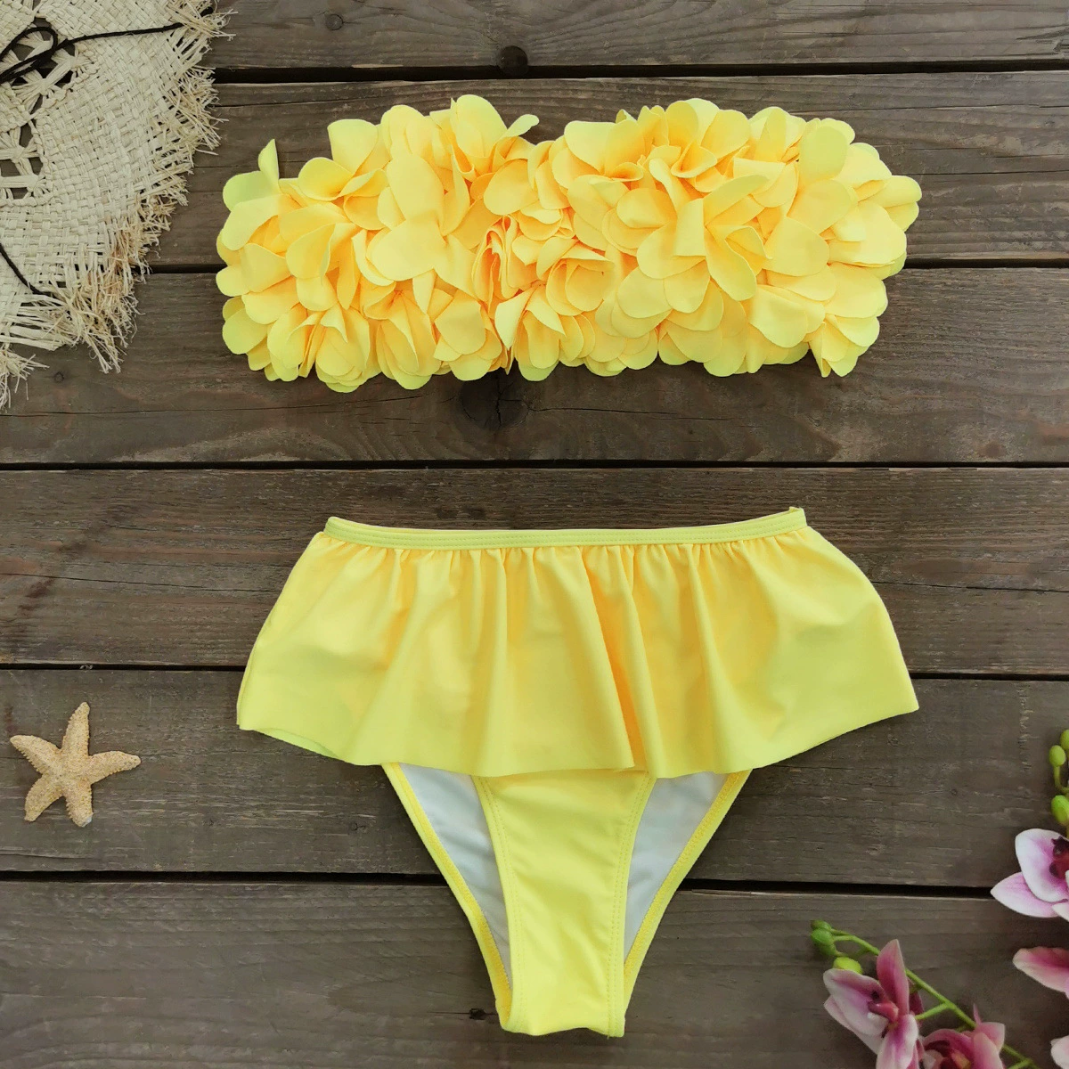 Strapless Bandeau High-Waist Ruffled Bikini Set view 4