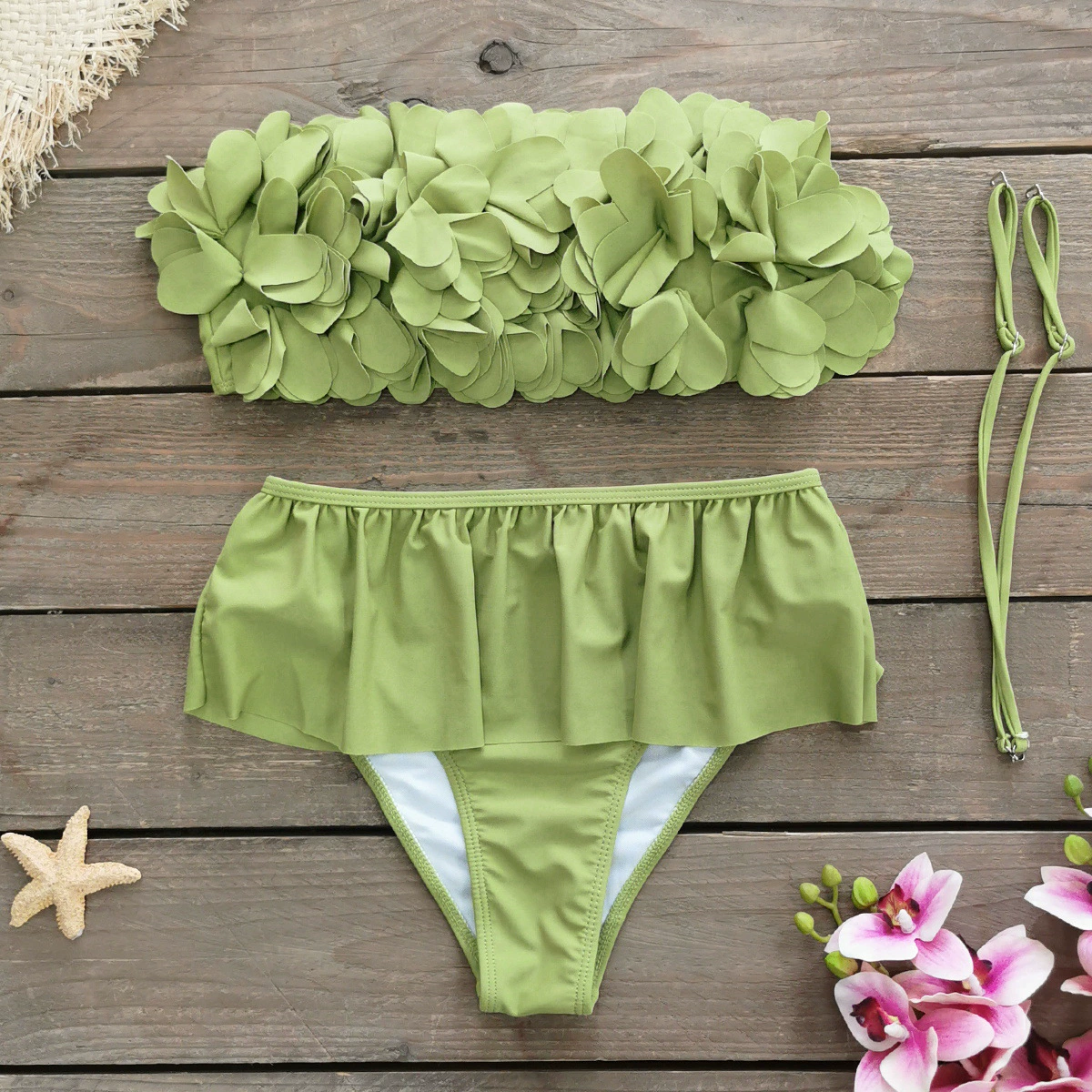 Strapless Bandeau High-Waist Ruffled Bikini Set view 5
