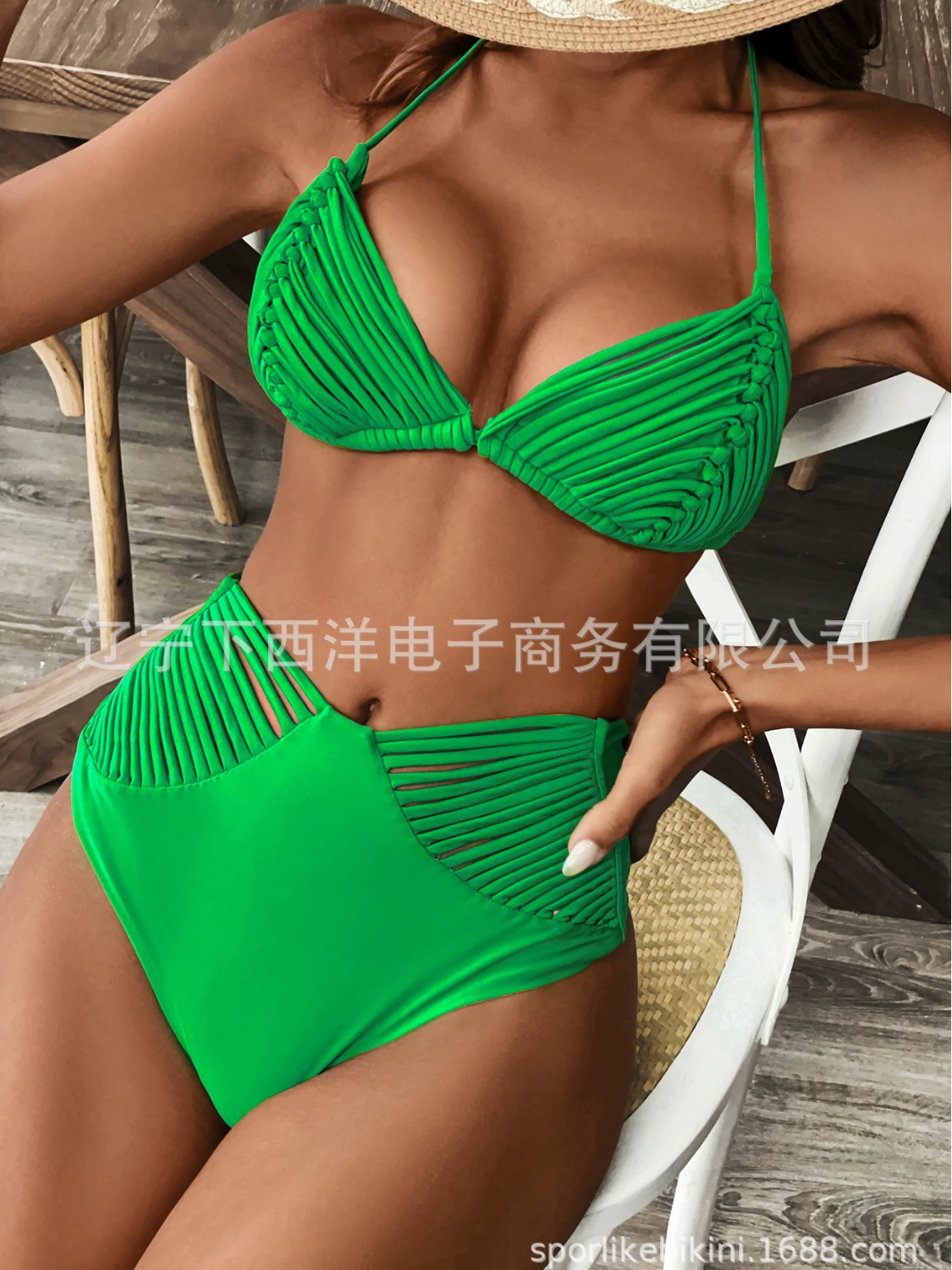 Halter Triangle Bikini Set with High Waist Bottom view 3