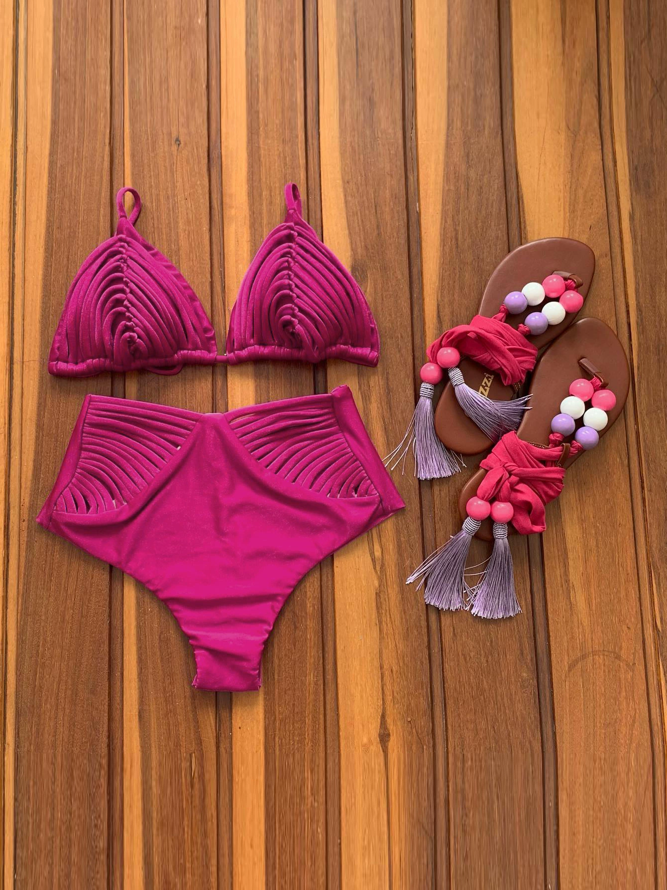 Halter Triangle Bikini Set with High Waist Bottom view 5