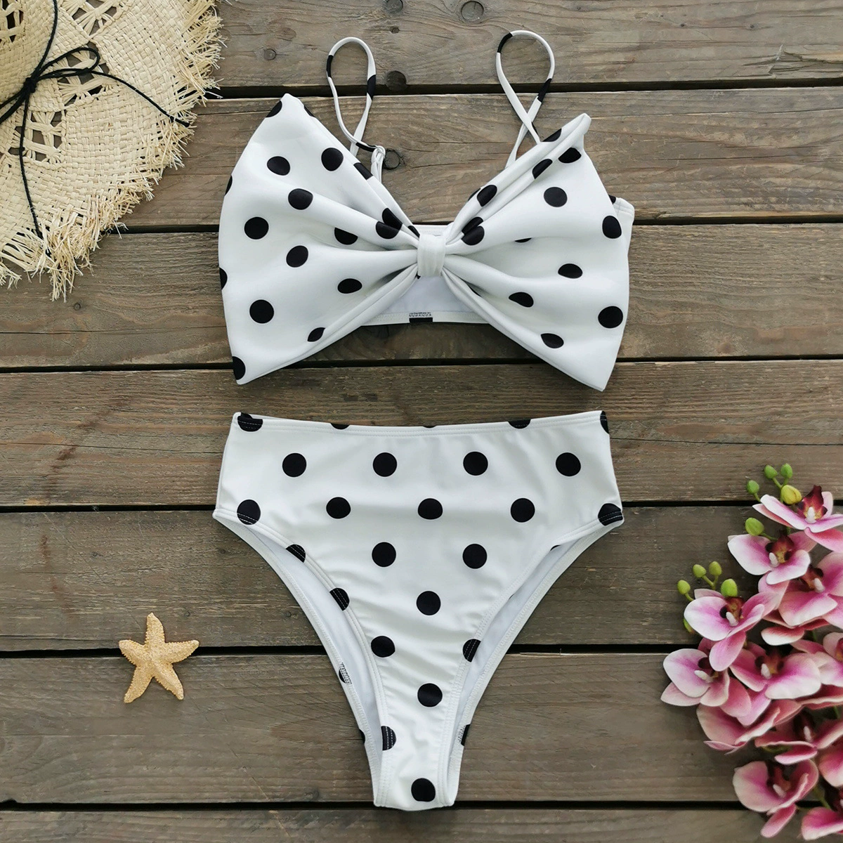 Bow Bandeau Bikini Set with High-Waist Bottom view 3