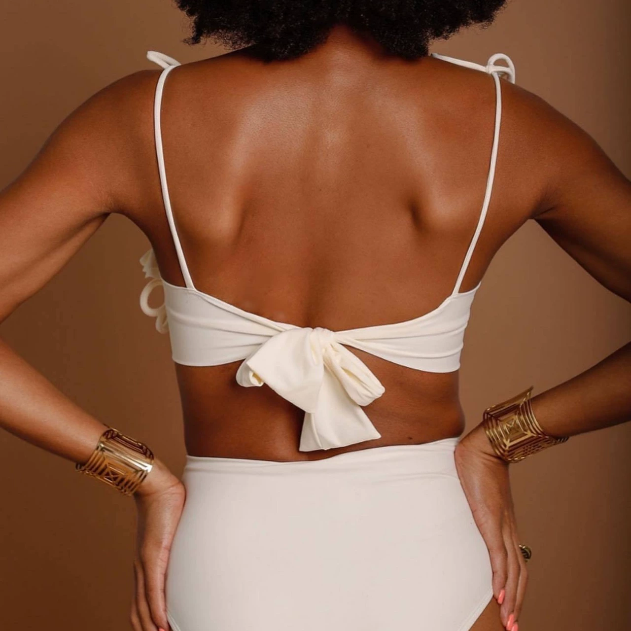 Bandeau Bikini Set with Tie Shoulder Straps and High Waist Bottom view 3