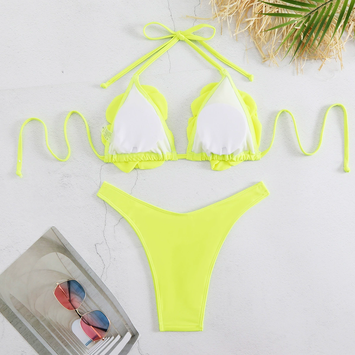 Halter Triangle Bikini Set with High Cut Bottoms