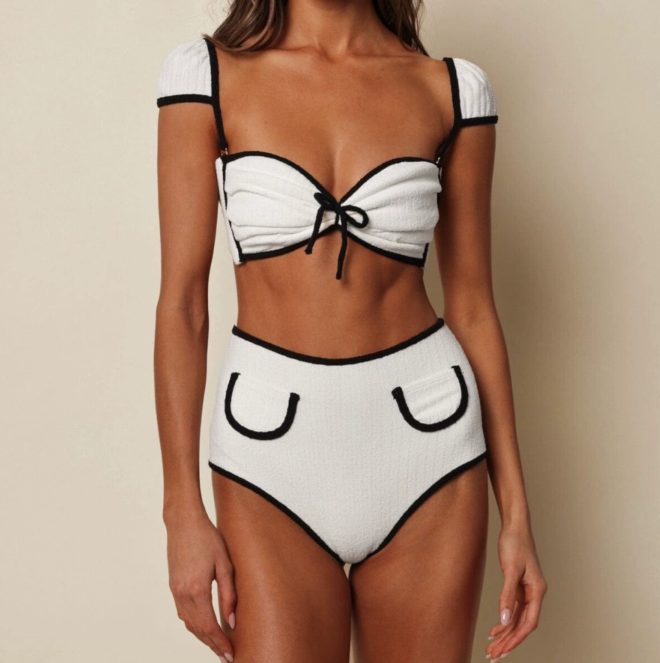 Two-Piece Bikini Set with Cap Sleeves and High-Waist Bottom