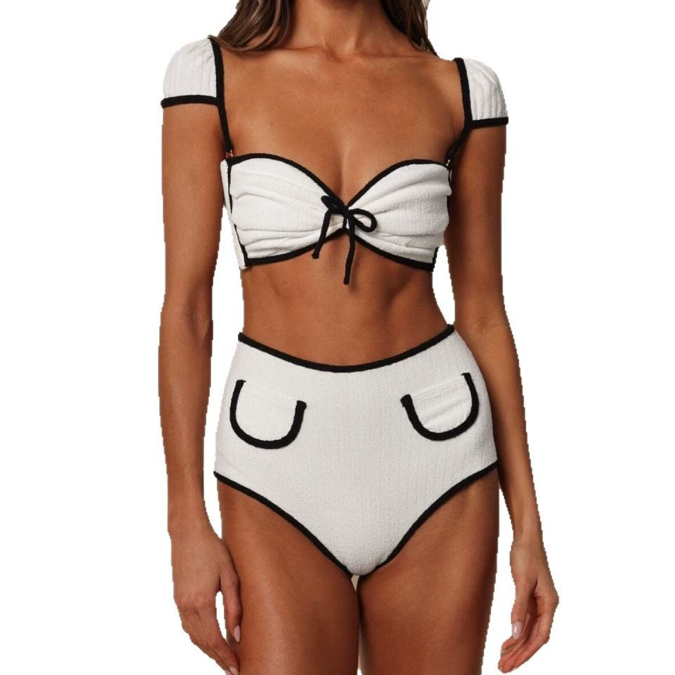Two-Piece Bikini Set with Cap Sleeves and High-Waist Bottom view 5