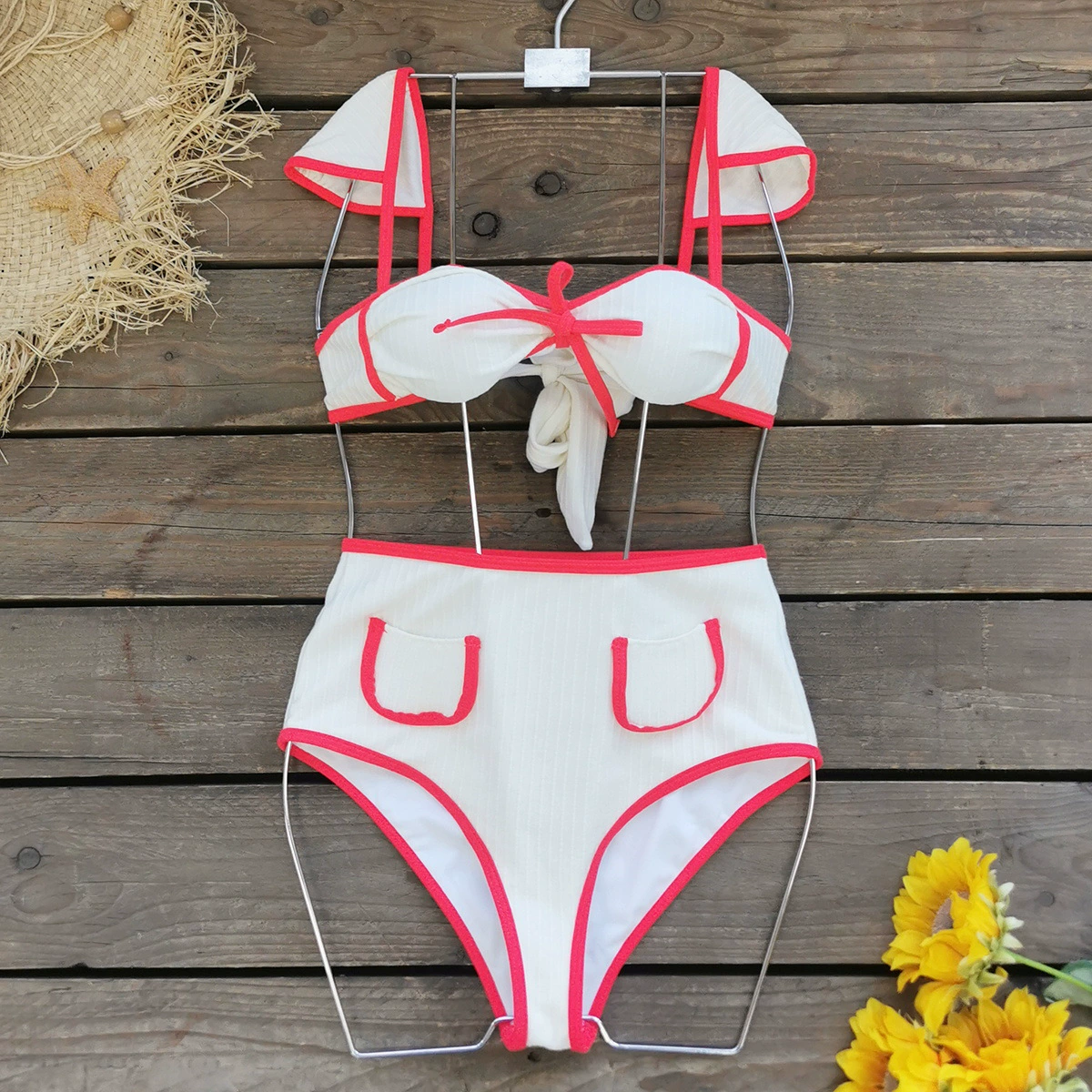 Two-Piece Bikini Set with Cap Sleeves and High-Waist Bottom view 6