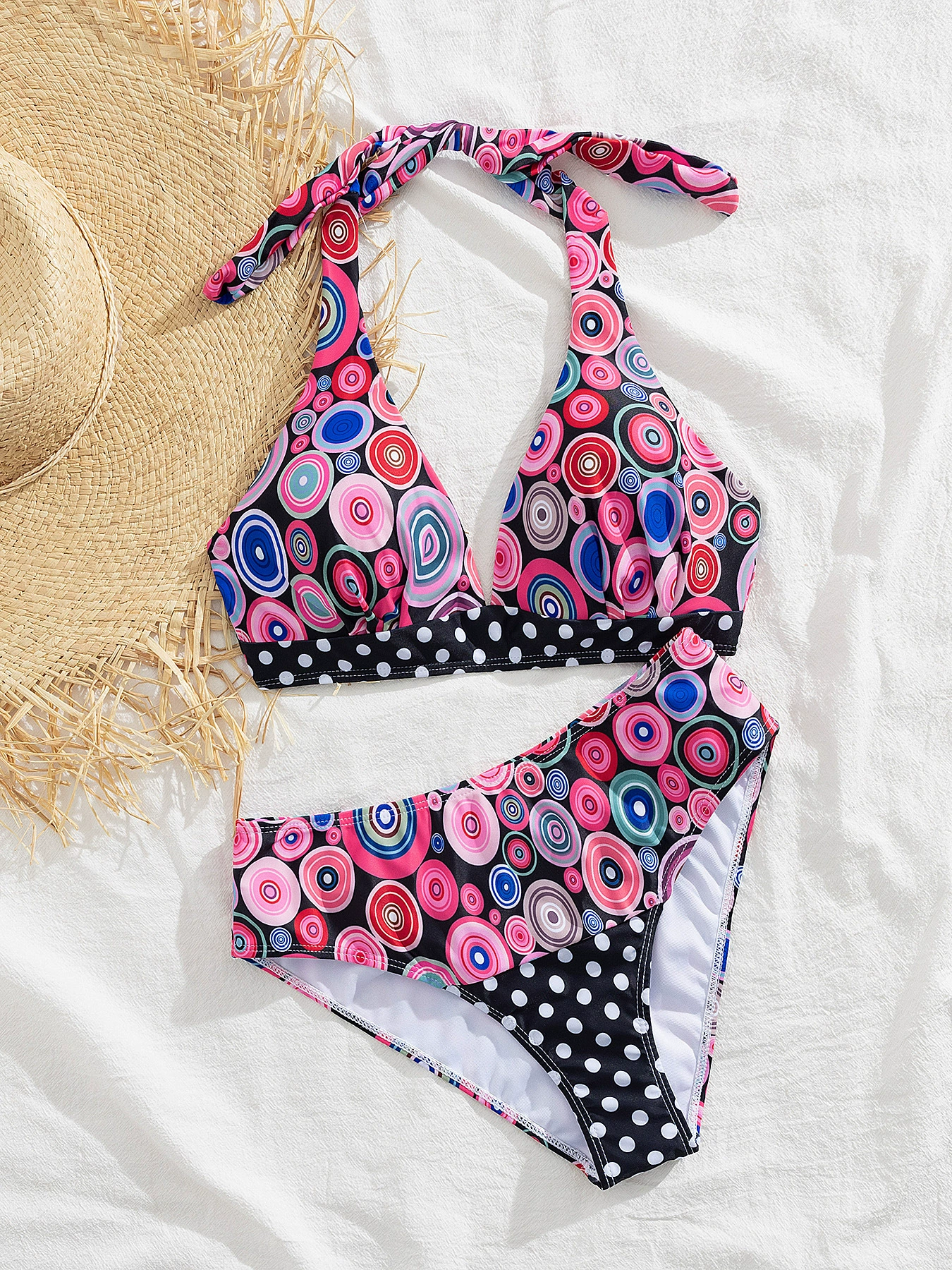 Halter Tie Front High Waist Bikini Set