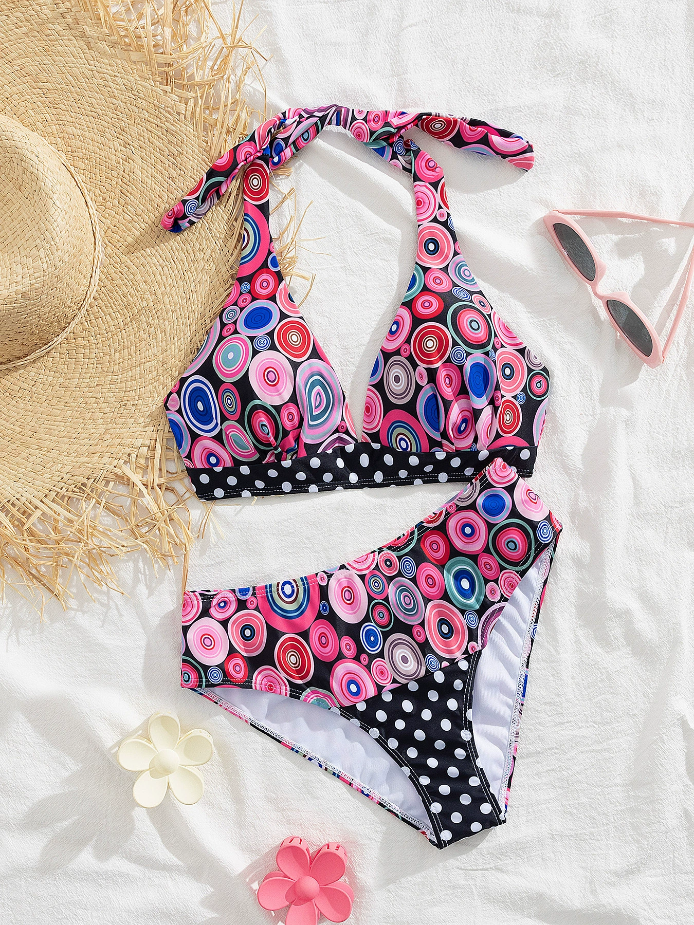 Halter Tie Front High Waist Bikini Set view 5