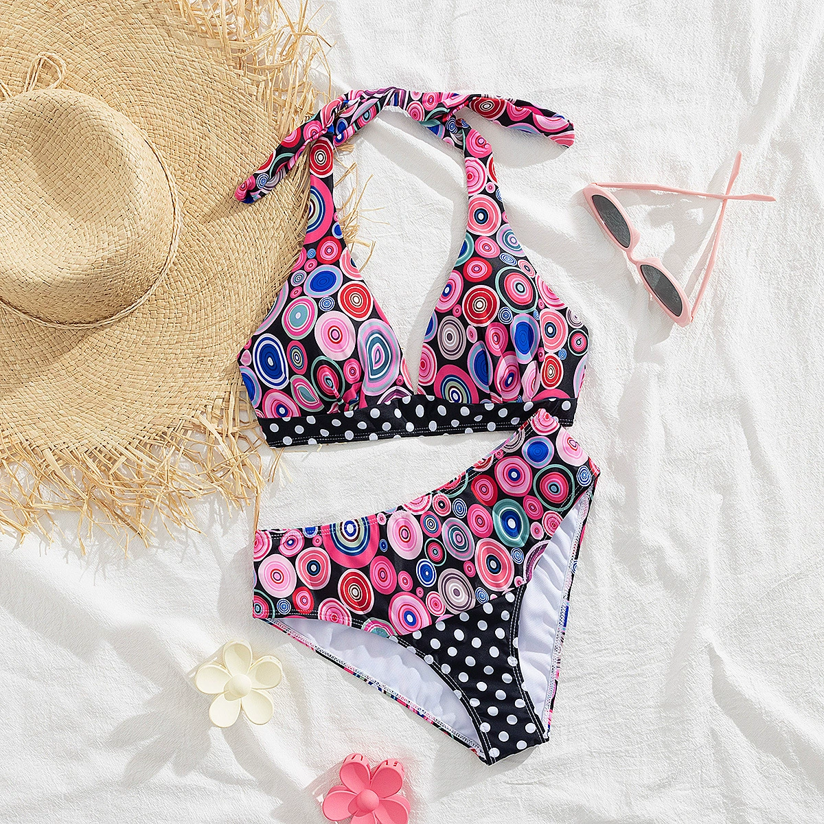 Halter Tie Front High Waist Bikini Set view 6