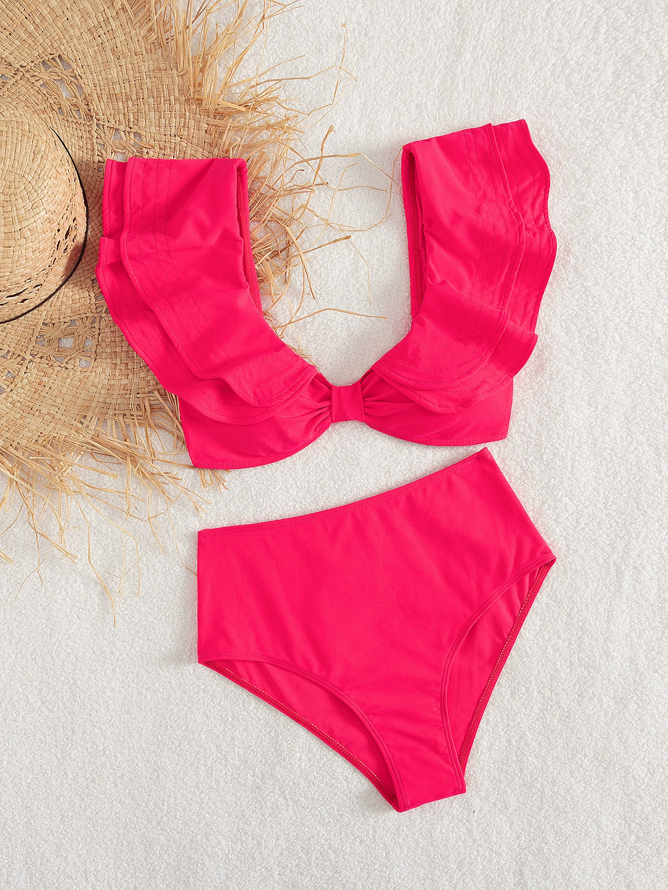 Two-Piece Bikini Set with Knot Front and High-Waist Bottom