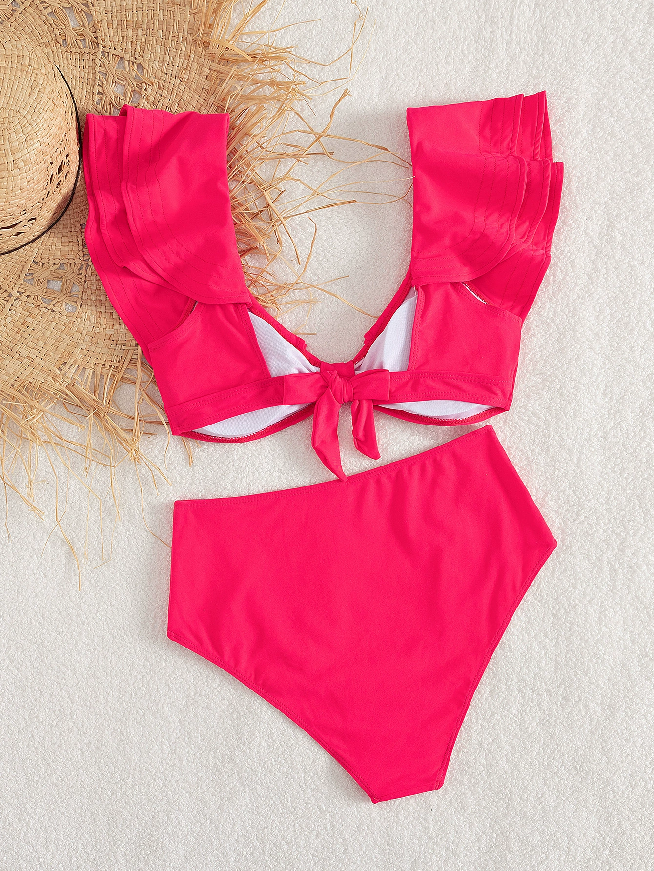 Two-Piece Bikini Set with Knot Front and High-Waist Bottom