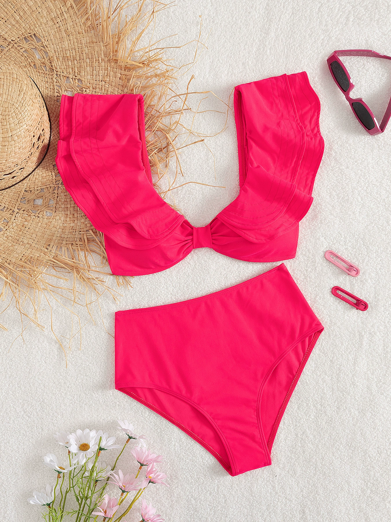 Two-Piece Bikini Set with Knot Front and High-Waist Bottom view 5