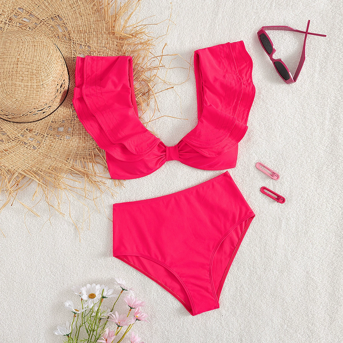 Two-Piece Bikini Set with Knot Front and High-Waist Bottom view 6