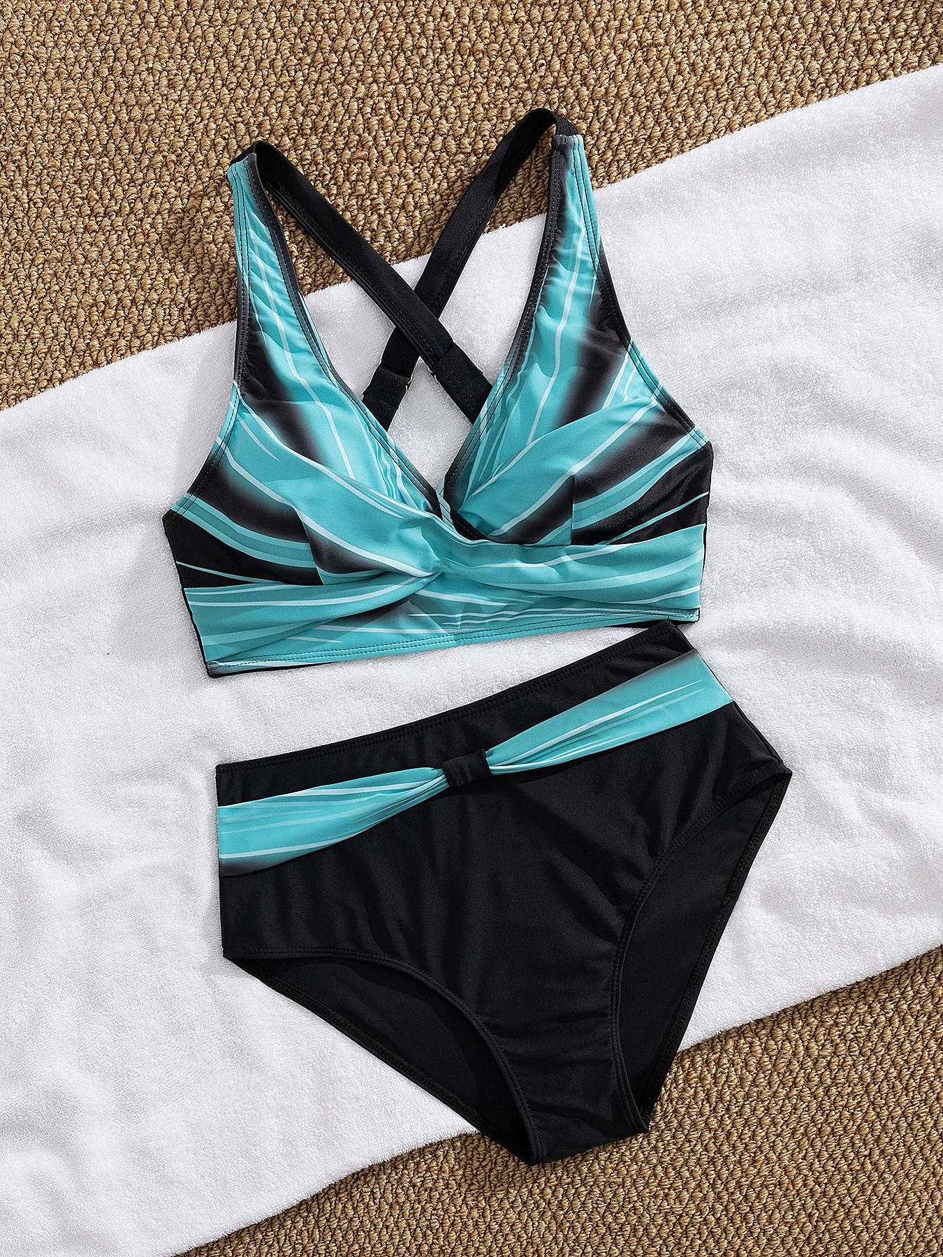 Cross Back Halter Neck Bikini Set with High Waist view 4