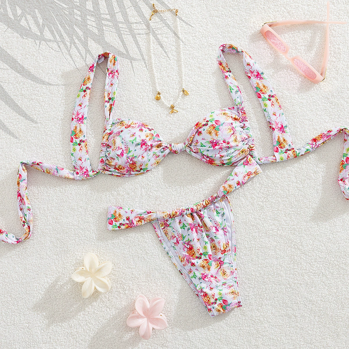 Two-Piece Bikini Set with Knotted Front and Tie-Side Bottom view 4
