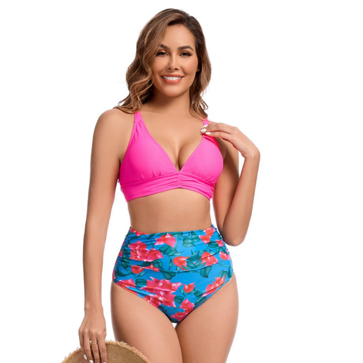 Deep V High-Waist Bikini Set with Crisscross Back view 5
