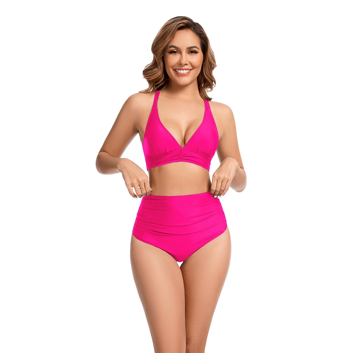Deep V High-Waist Bikini Set with Crisscross Back view 7