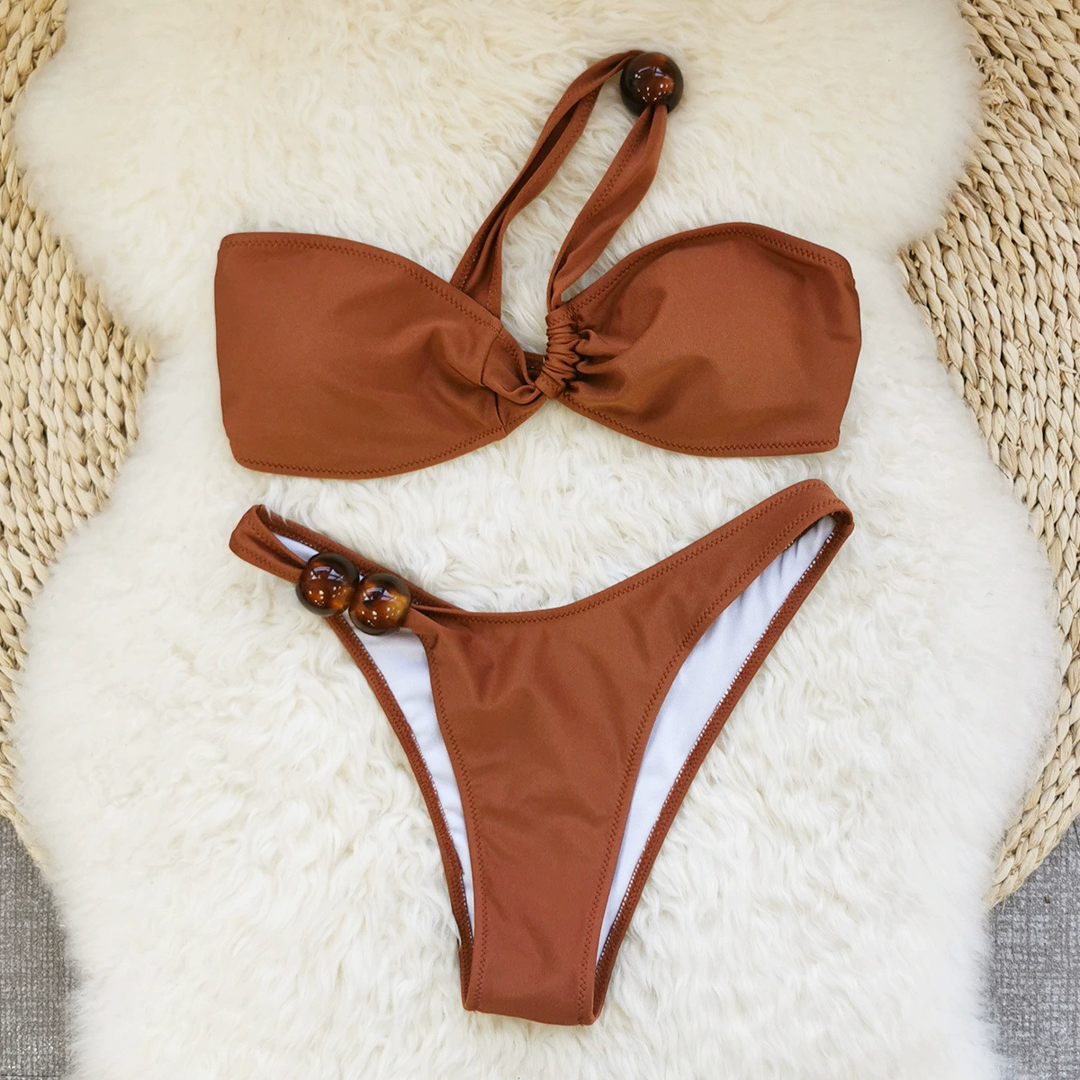 Asymmetrical One-Shoulder Bikini Set with Bead Accents