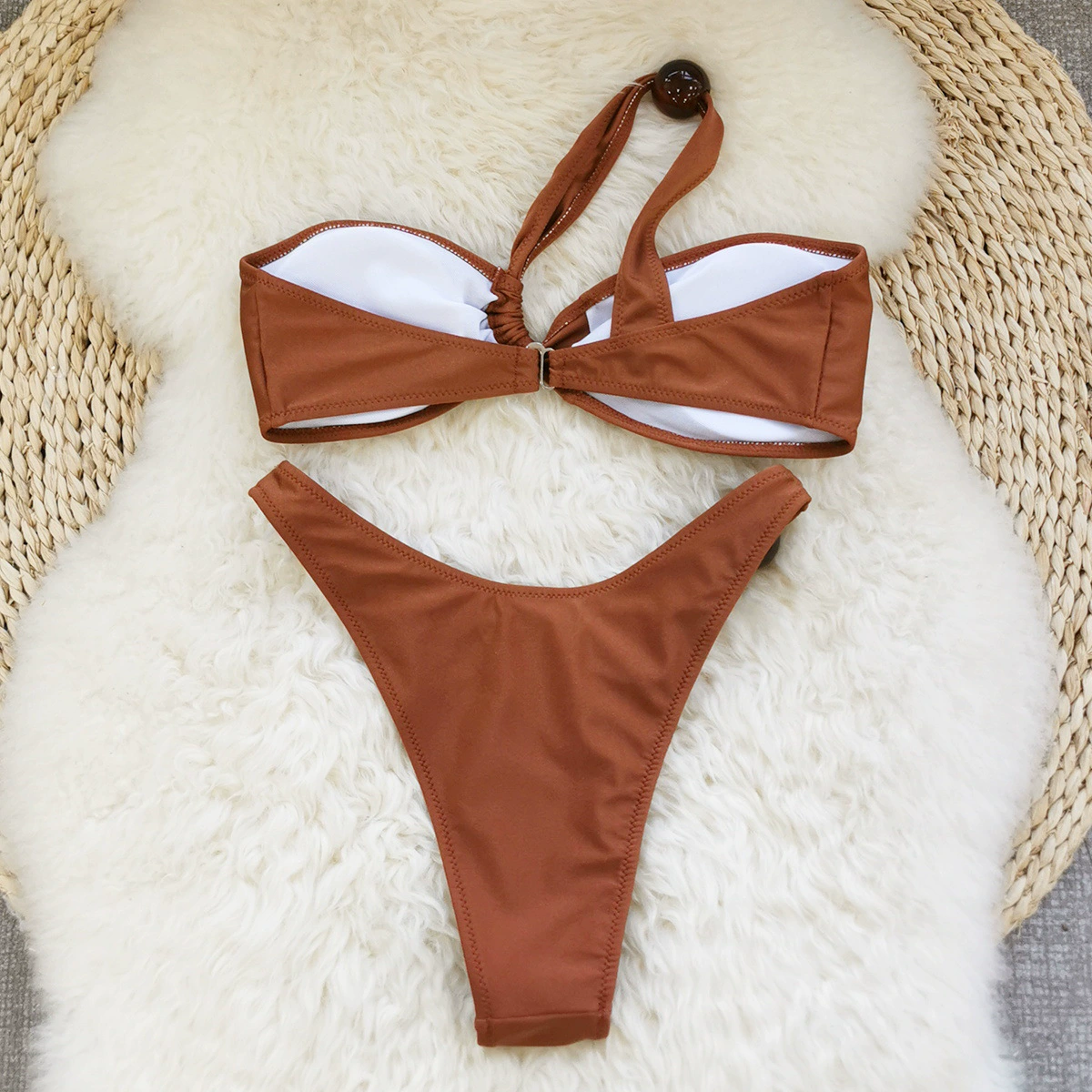 Asymmetrical One-Shoulder Bikini Set with Bead Accents view 3