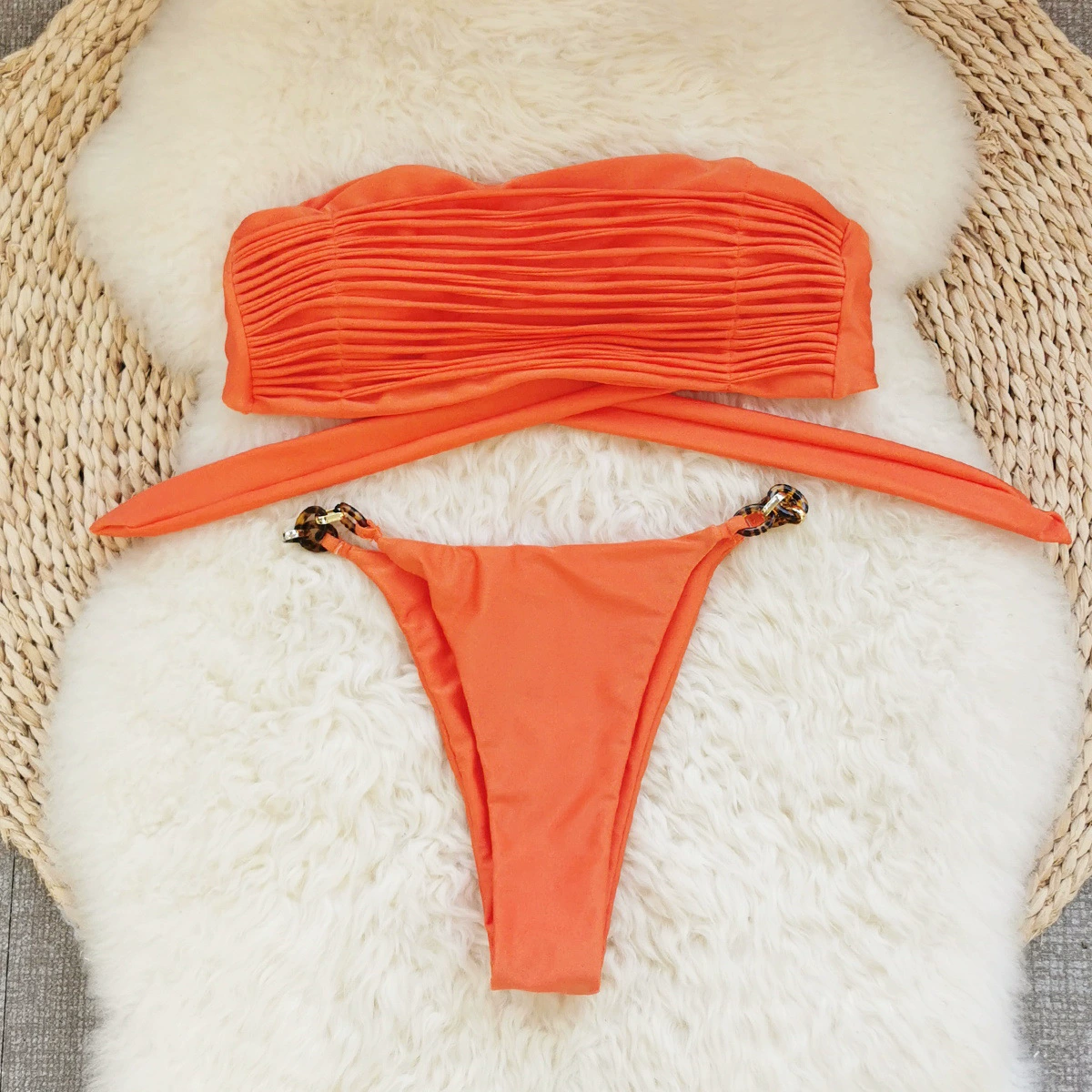 Ruched Bandeau Bikini Set with Ring Details view 3