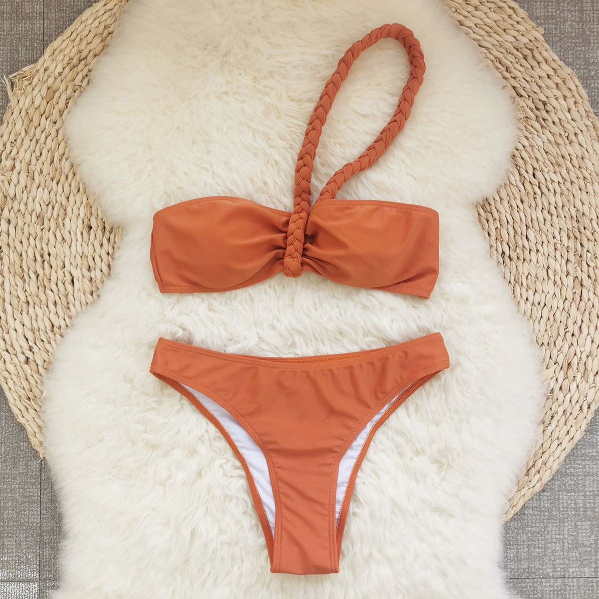 Three-Piece One-Shoulder Bikini Set with Braided Skirt view 3