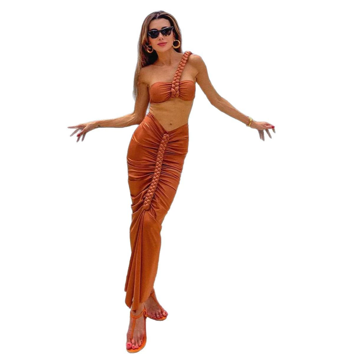 Three-Piece One-Shoulder Bikini Set with Braided Skirt view 5