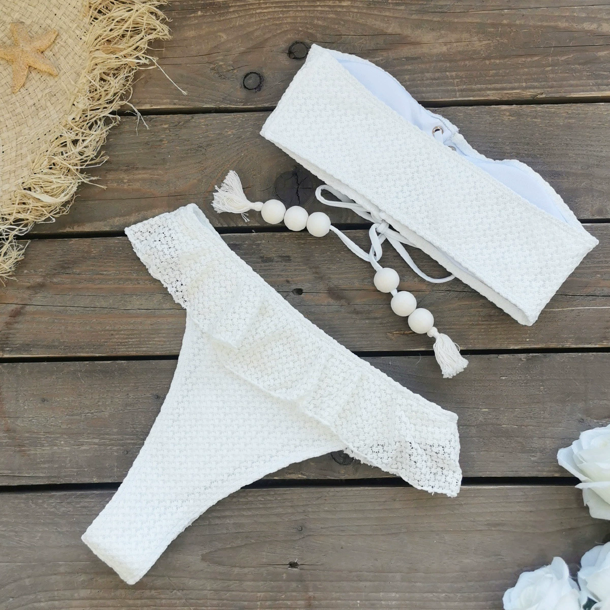 Strapless Lace-Up High-Waist Bikini Set view 4