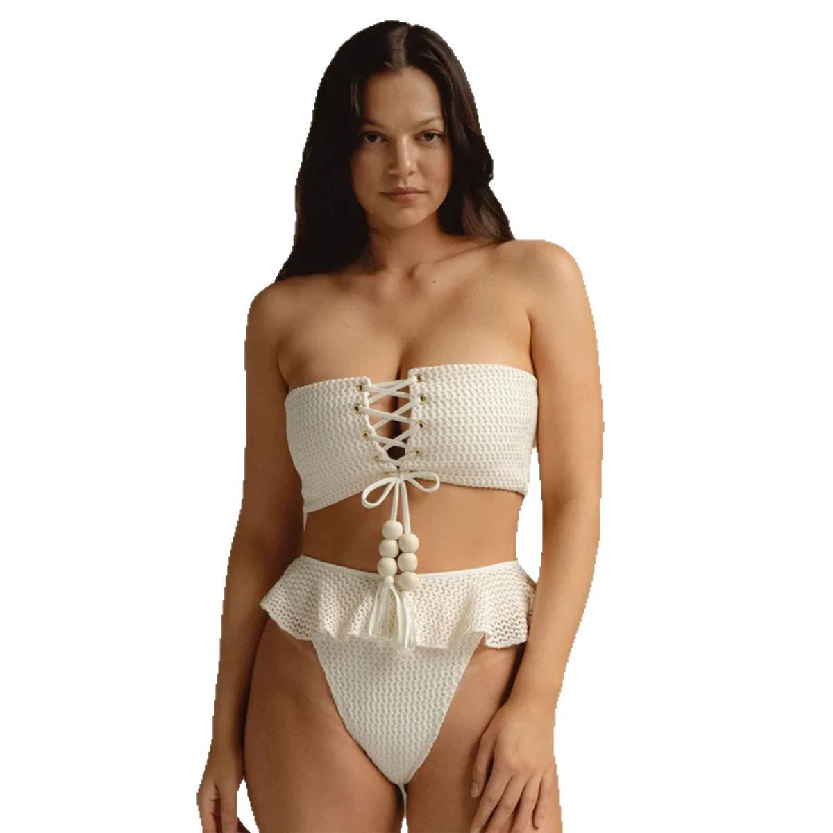 Strapless Lace-Up High-Waist Bikini Set view 5