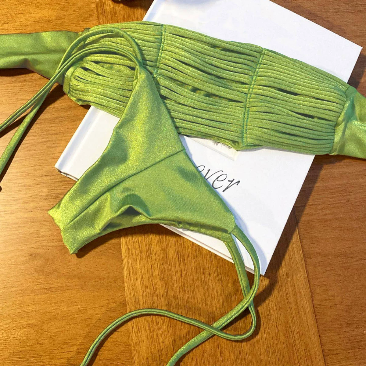 Strapless Ruched Bandeau Bikini Set with Side-Tie Briefs