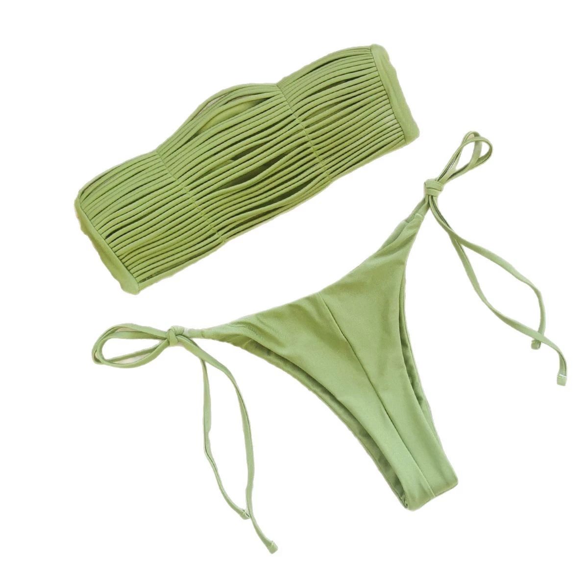 Strapless Ruched Bandeau Bikini Set with Side-Tie Briefs view 5