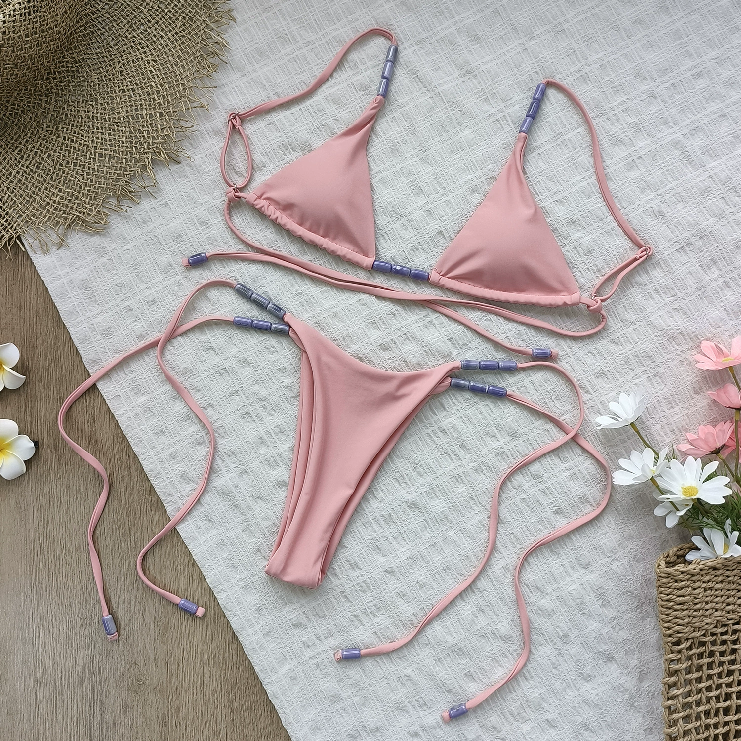 Beaded Triangle String Bikini Set