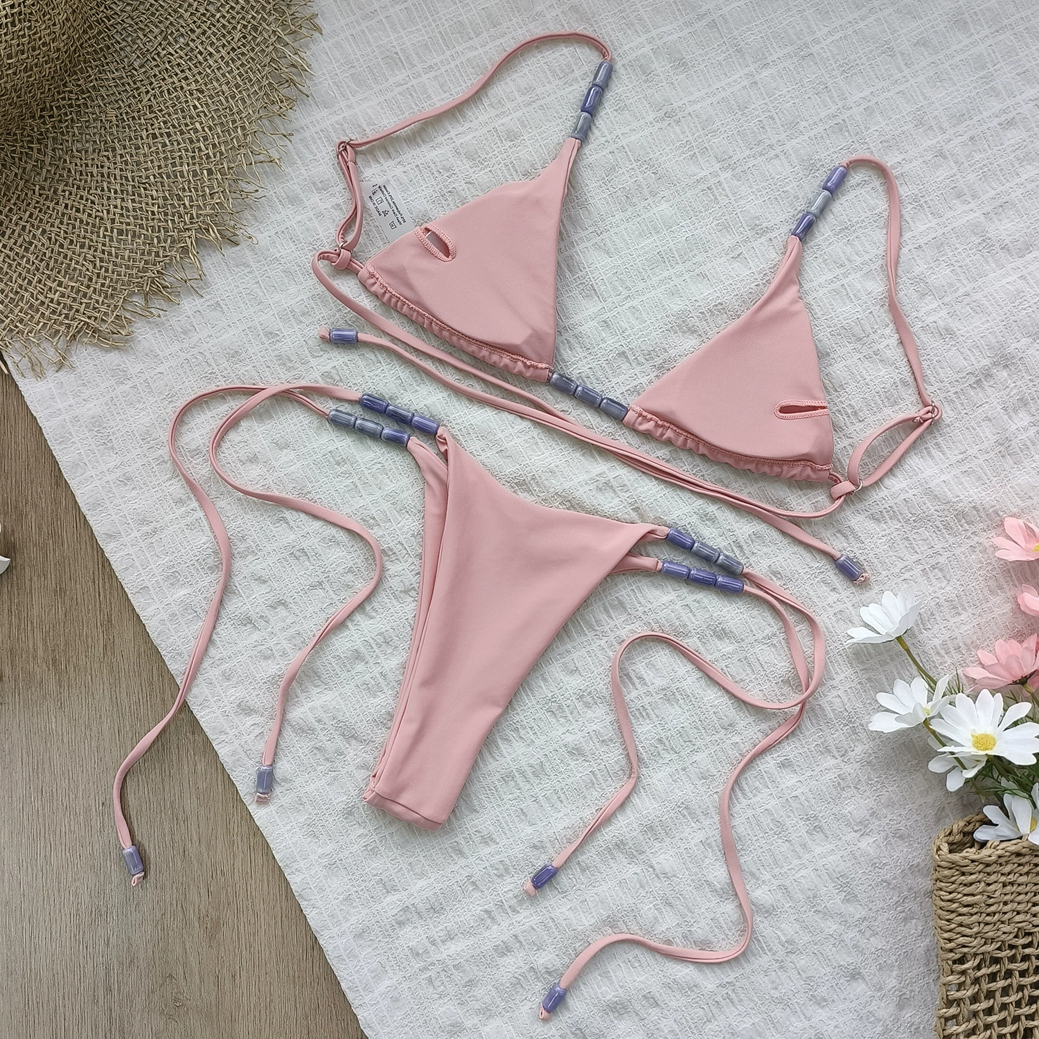 Beaded Triangle String Bikini Set view 3
