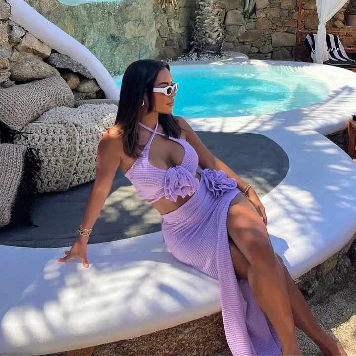 Three-Piece Bikini Set with Halter Top and Wrap Skirt