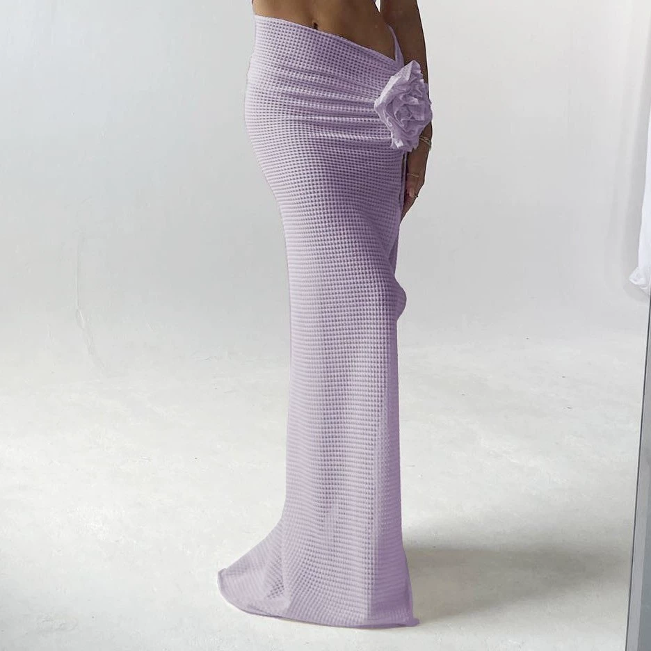Three-Piece Bikini Set with Halter Top and Wrap Skirt view 6