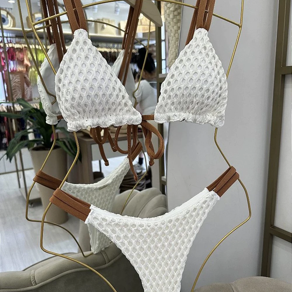 Halter Triangle Bikini Set with Tie Straps