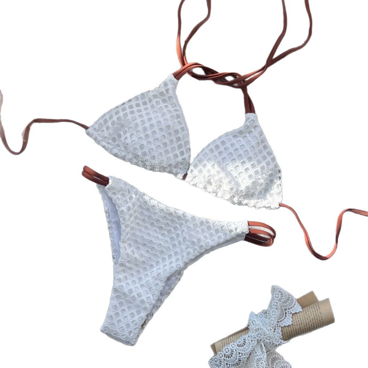 Halter Triangle Bikini Set with Tie Straps view 5