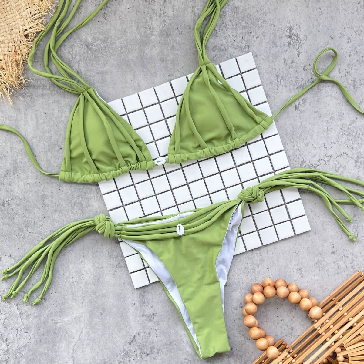 Triangle String Bikini Set with Side-Tie Bottom