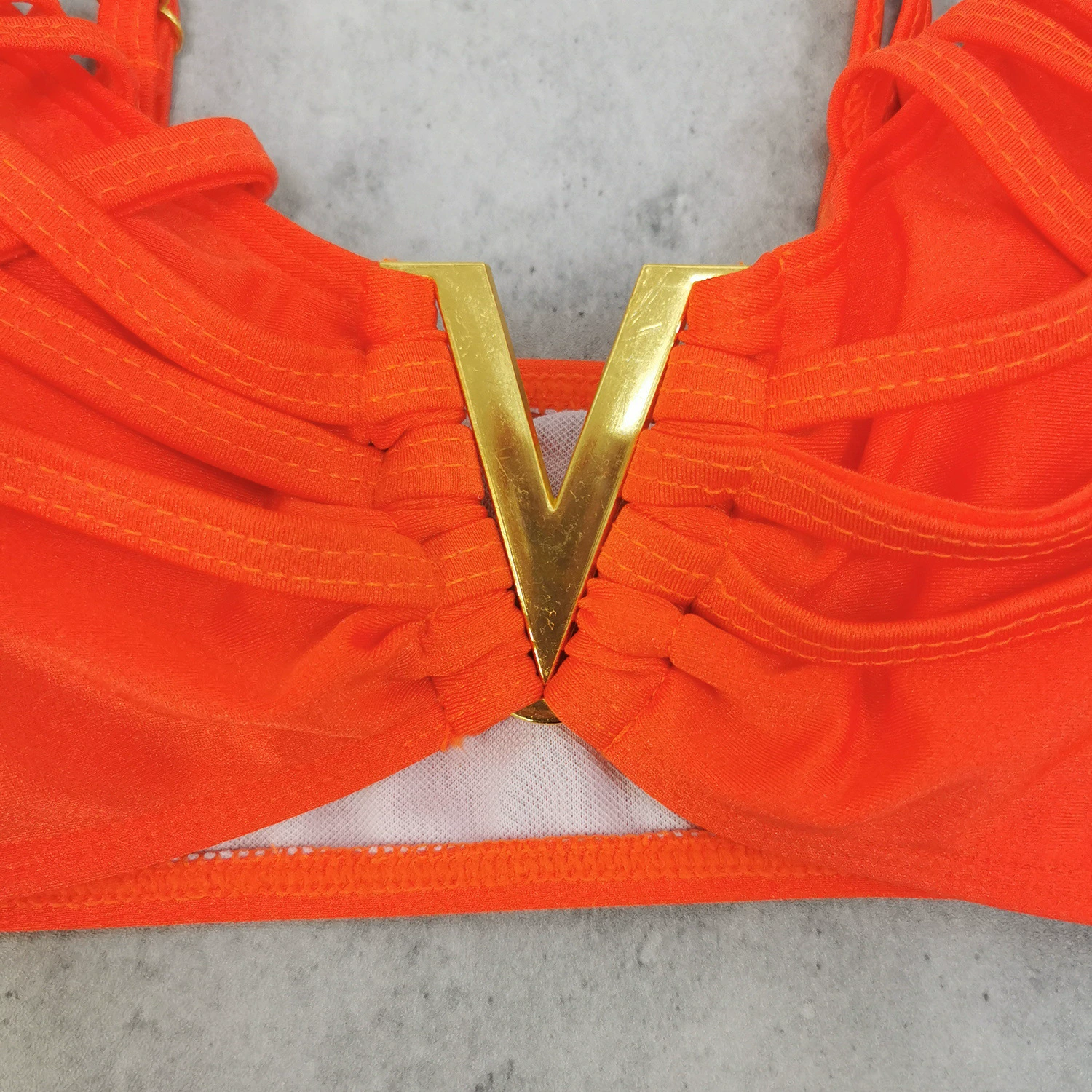 V-Shaped Metal Accent Crisscross Bikini Set view 3